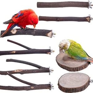 Deloky 8 PCS Natural Wood Bird Perch Stand-Wooden Parrot Perch Stand-Perch Platform Cage Accessories for Parrotlets Budgies Cockatiels Parakeets Lovebirds