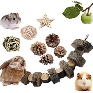 VCZONE Rabbit Chew Toys, Pet Bunny Tooth Chew Toys Organic Natural Apple Wood Grass Cake Ideal for Bunny, Chinchilla, Guinea Pigs, Hamsters Teeth Grinding