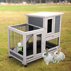COZIWOW Indoor Outdoor Rabbit Hutch,Small Animal Houses & Habitats,Rolling Large Bunny Cage with Removable Tray, Two Story Guinea Pig Hamster Hutch
