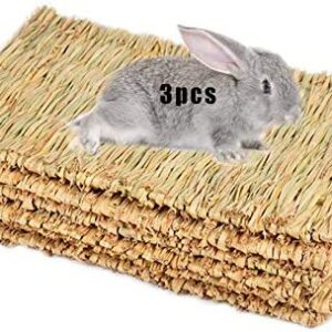 Grass Mat Woven Bed Mat for Small Animal Bunny Bedding Nest Chew Toy Bed Play Toy for Guinea Pig Parrot Rabbit Bunny Hamster Rat(Pack of 3) (3 Grass mats)