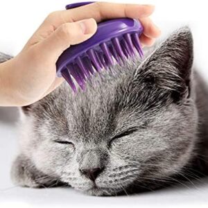 [Soft Dual Rubber Pins] CeleMoon Cat Brush Ultra-Soft Silicone Washable Grooming Shedding Massage Bath Pet Brushes - Safe & No Scratching any more - Removes Hair Mats Tangles Undercoat and Loose Fur For Short Meduim Long Cat Kitten Puppy, Purple