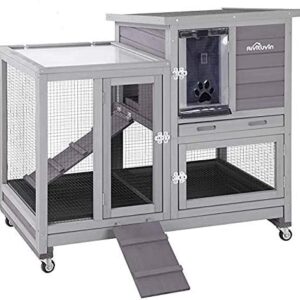 Upgrade Rabbit Hutch Rabbit Cage Indoor Bunny Hutch with Run Outdoor Rabbit House with Two Deeper No Leak Trays - 4 Casters Include