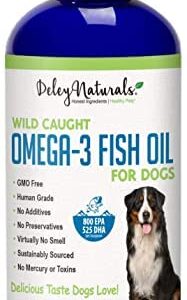 Deley Naturals Wild Caught Fish Oil for Dogs - Omega 3-6-9, GMO Free - Reduces Shedding, Supports Skin, Coat, Joints, Heart, Brain, Immune System - Highest EPA & DHA Potency - Only Ingredient is Fish