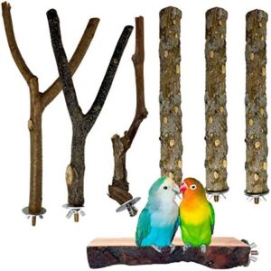 kathson Natural Wood Bird Perch Parakeet Stand Platform Parrot Paw Grinding Sticks Branches Bird Cage Accessories for Budgies Cockatiels Conure Parakeet Lovebirds 7 Pack