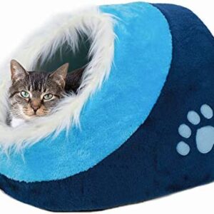 Plush Pet Bed Cave for Cat/Small Dog, Calming Foldable Pet Tent, Hide & Seek Cat Cave Noise Reduction
