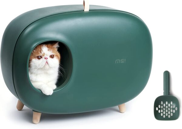 MS Cat Litter Box for Easier Handling of Cat Litter, Enclosed Design, Easy to Clean, Prevent Sand Leakage, Easy Assembly and Large Space, with Cat Litter Scoop
