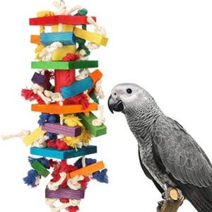 GATMAHE Chewing Toys for Large Bird African Greys Amazon Parrots Doves Macaws Cockatoo Wooden Block Toys for Climbing, Chewing, Unraveling and Preening (Size-L)