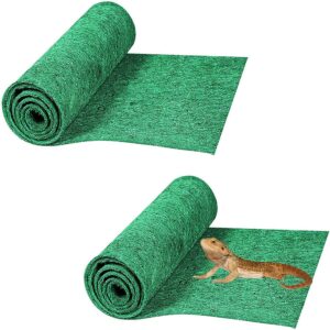 HERCOCCI 2 Pack Reptile Carpet, 39’’ x 20’’ Terrarium Bedding Substrate Liner Reptile Cage Mat Tank Accessories for Bearded Dragon Lizard Tortoise Leopard Gecko Snake (Green)