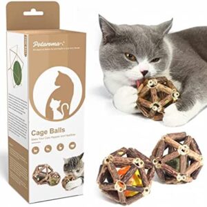 Potaroma Catnip Toys, 3Pcs Cat Toys Natural Silvervine Stick Cage Balls & Bell Ball for Indoor Cats, Kitten Cleaning Teeth Molar Tools Matatabi Cat Chew Toy