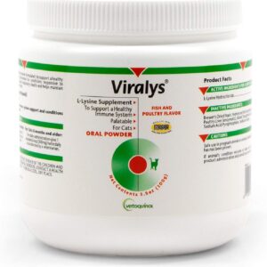 Vetoquinol Viralys L-Lysine Supplement for Cats, 3.5oz/100g - Cats & Kittens of All Ages - Immune Health - Sneezing, Runny Nose, Squinting, Watery Eyes - Palatable Fish & Poultry Flavor Lysine Powder