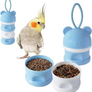 Portable Bird Feeder Cups Bird Food Water Treat Box Parrot Food Storage Container，Pet Travel Feeder(Blue)