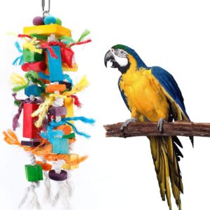 CRMADA Bird Toys, Parrot Chewing Toy, Multicolored Wooden Blocks Tearing Toys for African Grey Cockatiel Conure Cockatoo and Medium Amazon Parrot