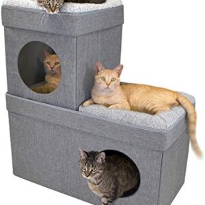 Kitty City Large Stackable Grey Condo, Cat Cube, Cat House, Pop Up Bed, Cat Ottoman, Mansion