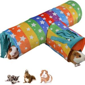Guinea Pig Tunnel-HOMEYA Guinea Pig Hideout,Collapsible 3 Way Hamster Play Tubes with Fleece Forest Curtain,Small Animal Pet Toys and Cage Accessories for Rabbit Bunny Ferret Rat Hedgehog