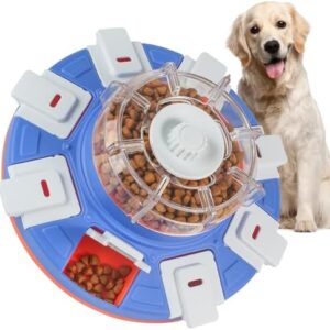 CyperGlory Interactive Rotating Dog Puzzle Toy Slow Feeder with IQ Training & Mental Stimulation, Level 1 2 Game Treat Dispenser for Boredom, for Large Medium Small Breeds (Pale Blue)