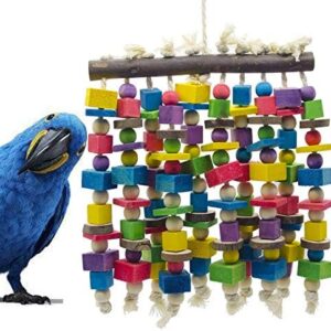 Deloky Large Bird Parrot Chewing Toy - Multicolored Natural Wooden Blocks Bird Parrot Tearing Toys Suggested for Large Macaws cokatoos,African Grey and a Variety of Amazon Parrots(15.7" X 9.8")