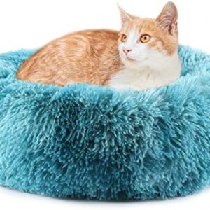 EMUST Pet Cat Bed Dog Bed, 5 Sizes for Small Medium Large Pet Cats Dogs, Round Donut Cat Beds for Indoor Cats, Anti-Slip Marshmallow Dog Beds, Multiple Colors (40cm-15.7‘’, Blue)