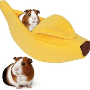 GNEORA Bed Cave Hideout Rat Hamster Bed House Small Animal Houses & Habitats Warm Hideout Cozy Banana Bed for Hedgehog Rat Chinchilla Guinea Pigs Ferret Snake Yellow…
