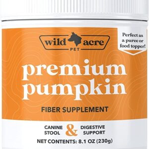 Wild Acre Pumpkin Powder for Dogs - No More Diarrhea or Scoots! - Digestive Puree Treat or Food Topper - Fiber Supplement for Dogs with Prebiotics Pumpkin for Dogs, 8oz