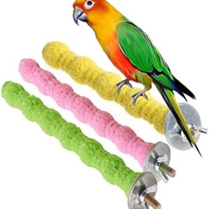 kathson Bird Perch Parrot Stand Cage Accessories Natural Wooden Stick Paw Grinding Rough-surfaced Chew Toy for Cockatiels,Cockatoo,Lorikeet,Conure,Parakeet 3 Pack (Random Color)