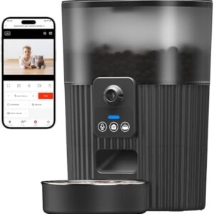 Cat Automatic Feeders with Camera, 5G WiFi Cat Feeder with 1080P HD Video Night Vision, Automatic Pet Feeders with 2-Way Audio, Motion & Sound Alerts, Voice & Video Record, Automatic Feeder with App