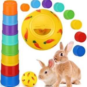 LEIFIDE 9 Pack Stack up Bunny Cups and Treat Ball for Bunny Toys Rabbit Food Dispenser Rabbit Stacking Cups Snack Ball Rabbit Toys Plastic Nesting Toys for Small Animals Rabbits
