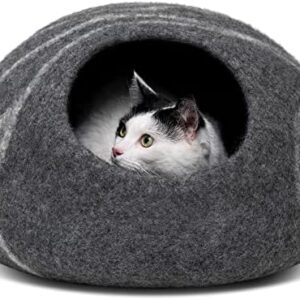 MEOWFIA Premium Felt Cat Bed Cave - Handmade 100% Merino Wool Bed for Cats and Kittens (Dark Shades) (Medium, Dark Grey)