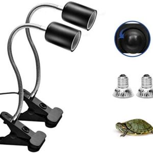 2 Pack Reptile Heat Lamps with 360° Rotatable Clips, UVA + UVB Spectrum for Terrariums, 2 Light Bulbs Inside (Black)