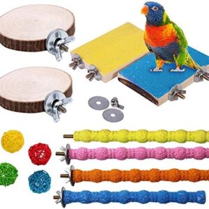 Hamiledyi Bird Perch Stand, 12PCS Wood Parrot Perch Stand Platform, Paw Grinding Rough-surfaced Parakeet Cage Accessories Exercise Toy for Budgies Conure Cockatiel Hamster (Random Color)