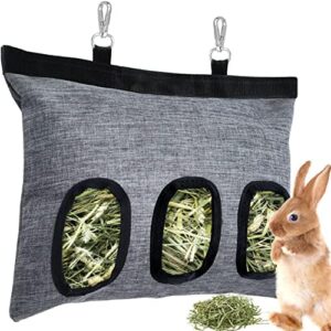 Rabbit Hay Feeder Bag, Guinea Pig Hay Feeder Storage with 3 Holes, Small Animal Pet Large Hanging Hay Feeder,600D Oxford Fabric (Gray)